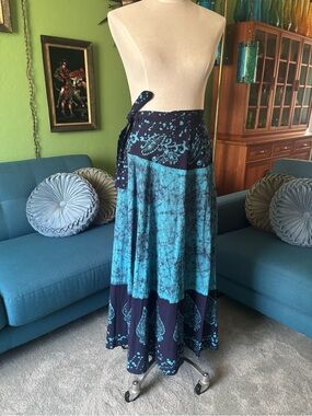 Boho Tie-Waist Maxi Skirt in Teal and Navy